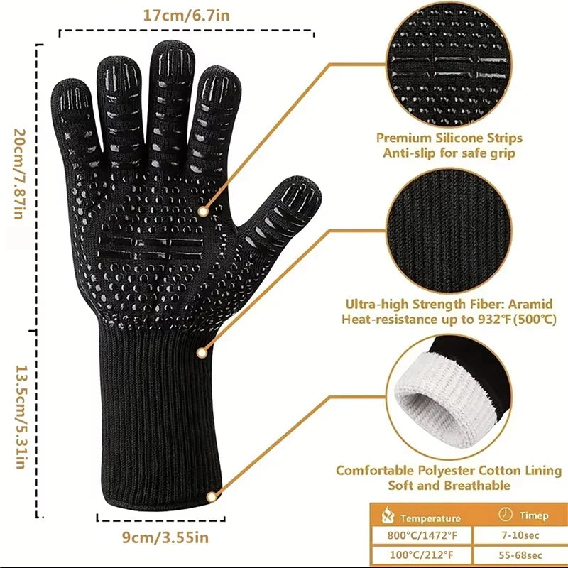 BBB Live-Fire BBQ Gloves – 800°F Heat Resistant Aramid Grilling Gloves for Churrasco & Open Flame Cooking